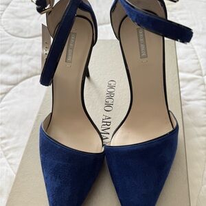 Giorgio Armani Ankle Strap Suede Heels